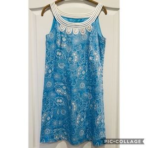LOFT Blue & White Halter Style Floral Shift Dress with Ribbon Trim (Size 2)